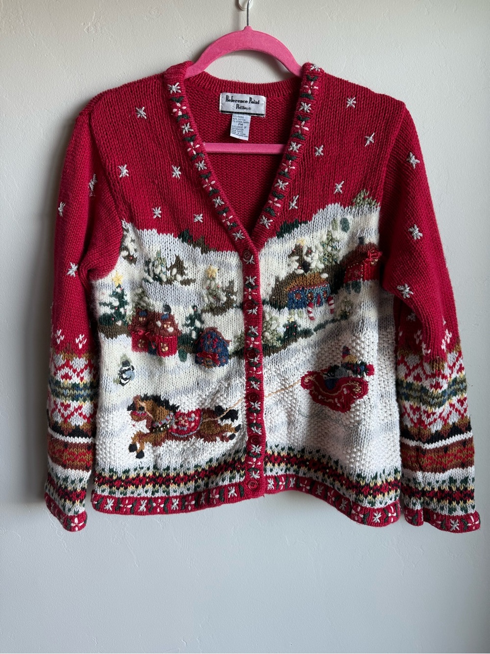 Vintage Christmas Winter Holiday Cardigan Sweater with embellishments